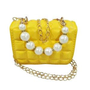 Yellow Golden Mini Clutch Handbag Purse. Pearls and Sparkles